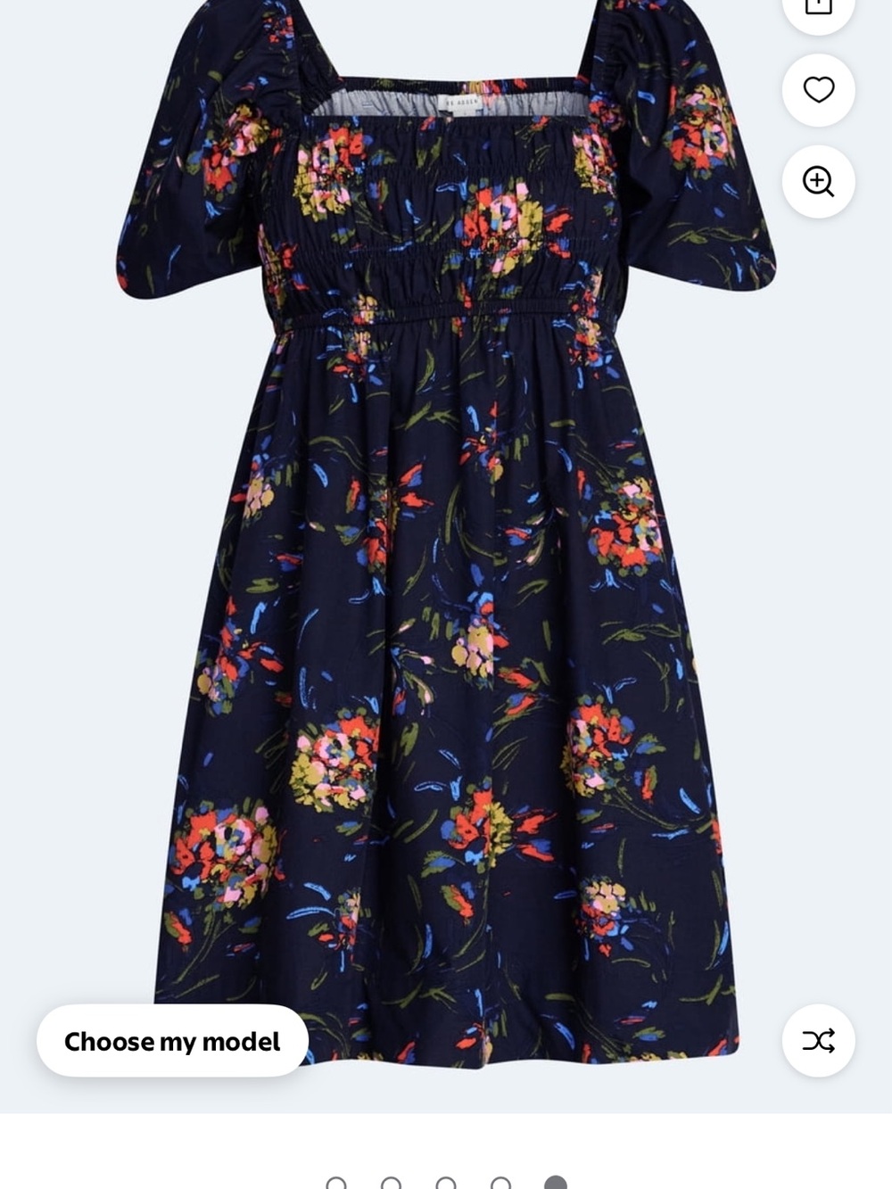 Navy Floral Puff-Sleeve Mini Dress